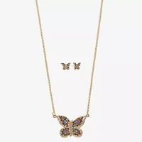Monet Jewelry Gold Tone Womens Multi Color Glass Butterfly 2-pc. Jewelry Set