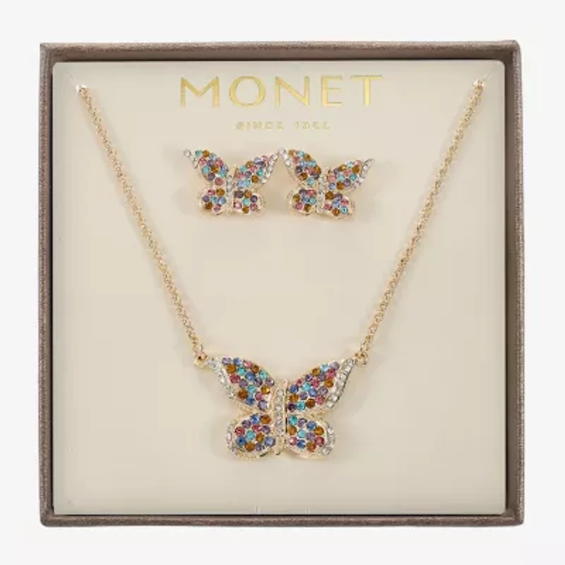Monet Jewelry Gold Tone Womens Multi Color Glass Butterfly 2-pc. Jewelry Set