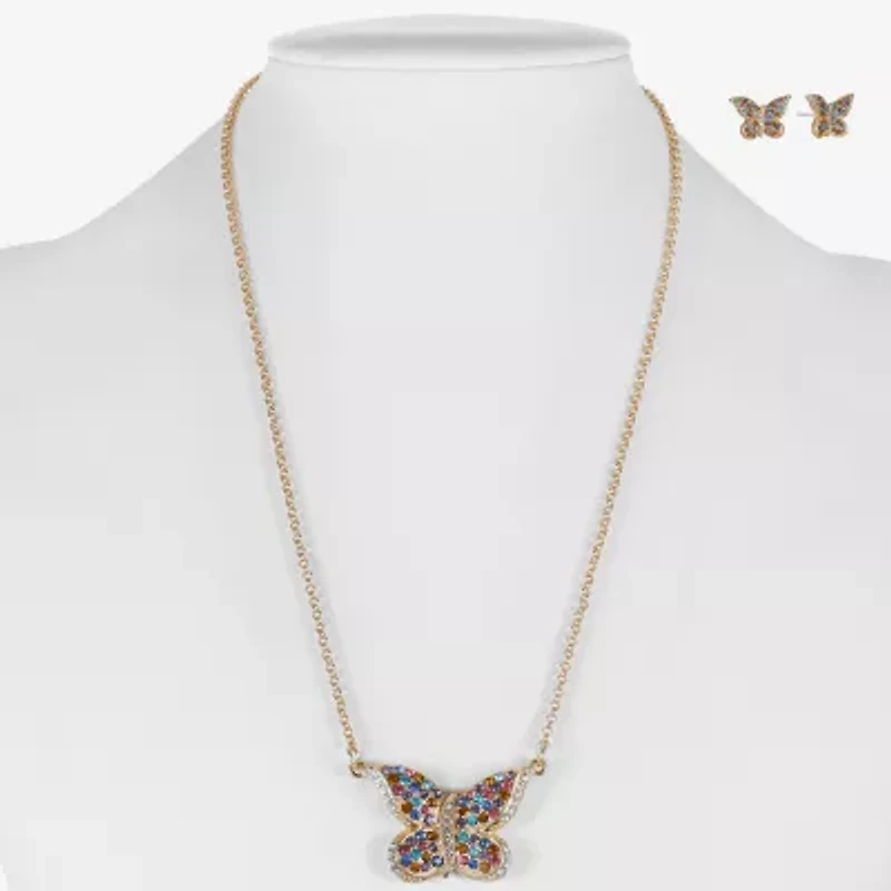 Monet Jewelry Gold Tone Womens Multi Color Glass Butterfly 2-pc. Jewelry Set