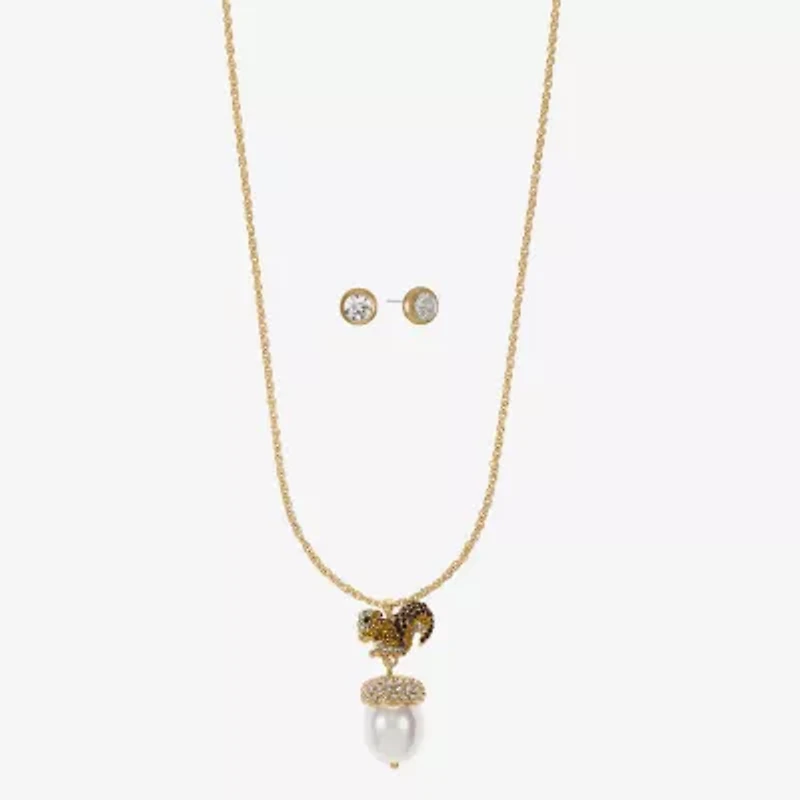 Monet Jewelry Gold Tone Squirrel & Acorn Womens Brown Glass 2-pc. Jewelry Set