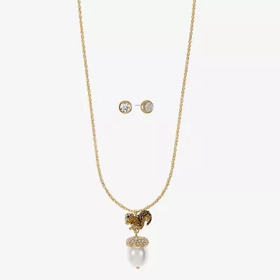 Monet Jewelry Gold Tone Squirrel & Acorn Womens Brown Glass 2-pc. Jewelry Set