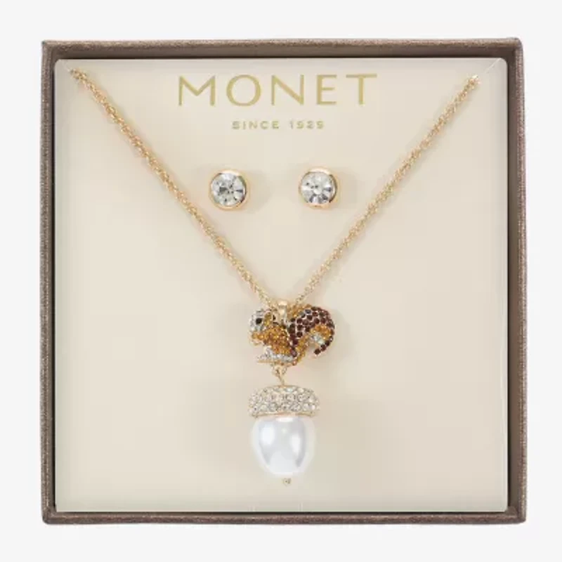 Monet Jewelry Gold Tone Squirrel & Acorn Womens Brown Glass 2-pc. Jewelry Set