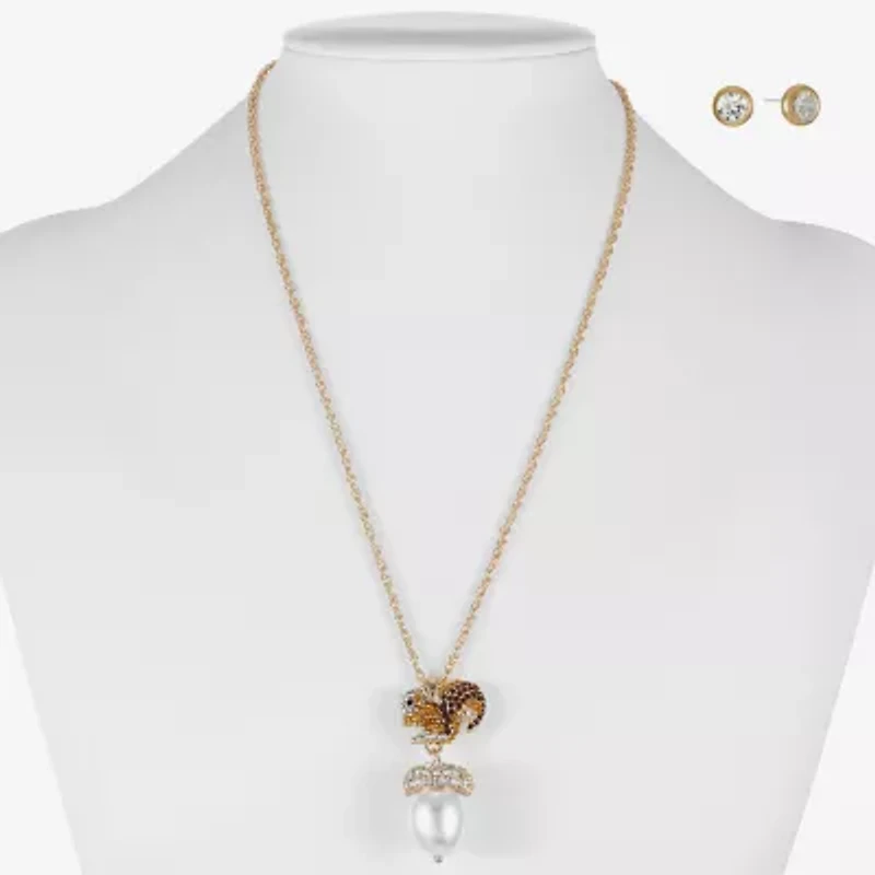 Monet Jewelry Gold Tone Squirrel & Acorn Womens Brown Glass 2-pc. Jewelry Set