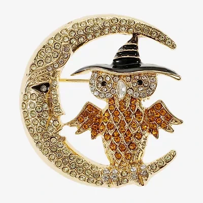 Monet Jewelry Owl Cresent Brown Glass Pin
