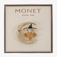 Monet Jewelry Owl Cresent Brown Glass Pin