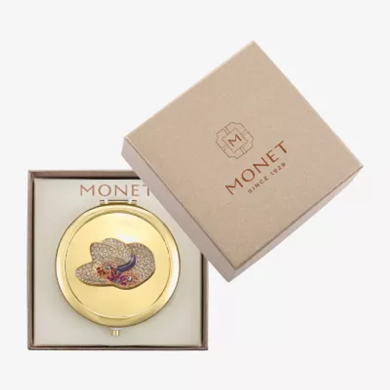Monet Jewelry Cowboy Hat Gold Tone Compact Mirror