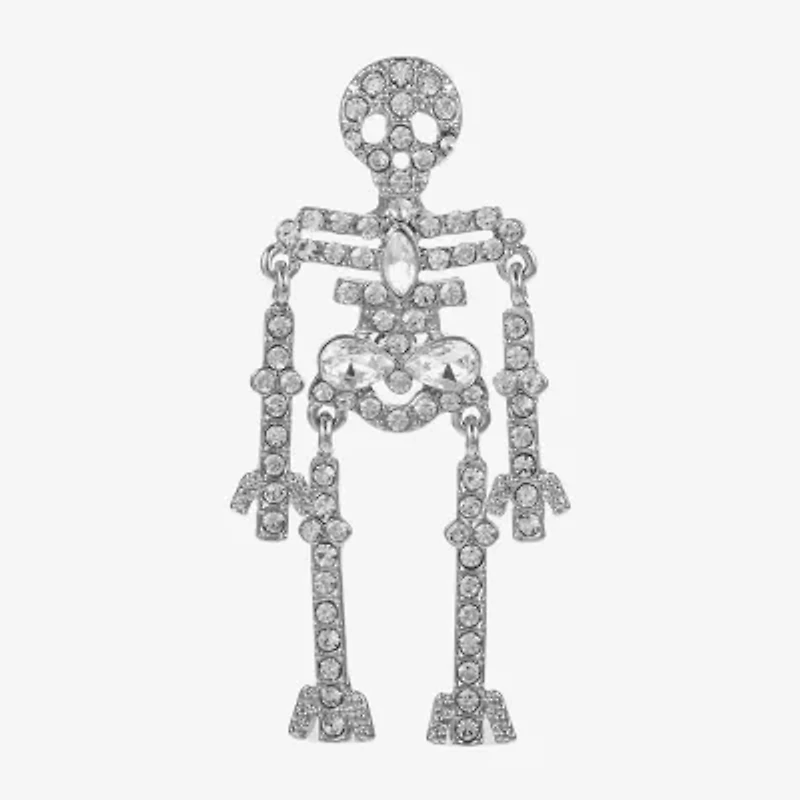 Monet Jewelry Silver Tone Halloween Skeleton Glass Pin