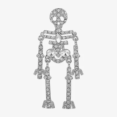 Monet Jewelry Silver Tone Halloween Skeleton Glass Pin