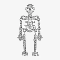 Monet Jewelry Silver Tone Halloween Skeleton Glass Pin