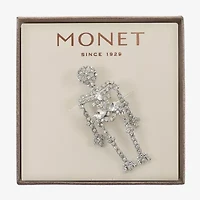 Monet Jewelry Silver Tone Halloween Skeleton Glass Pin