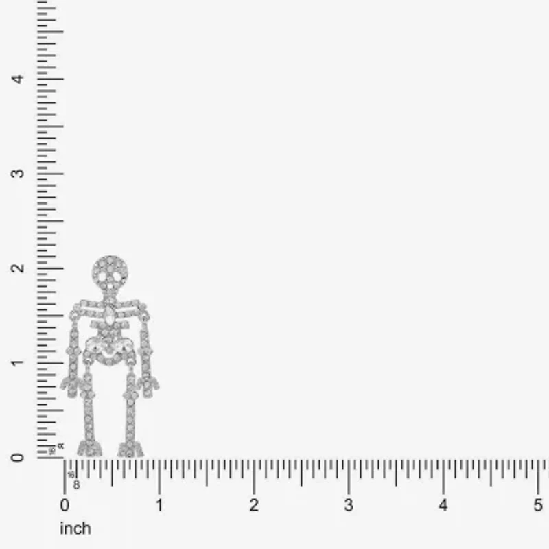 Monet Jewelry Silver Tone Halloween Skeleton Glass Pin