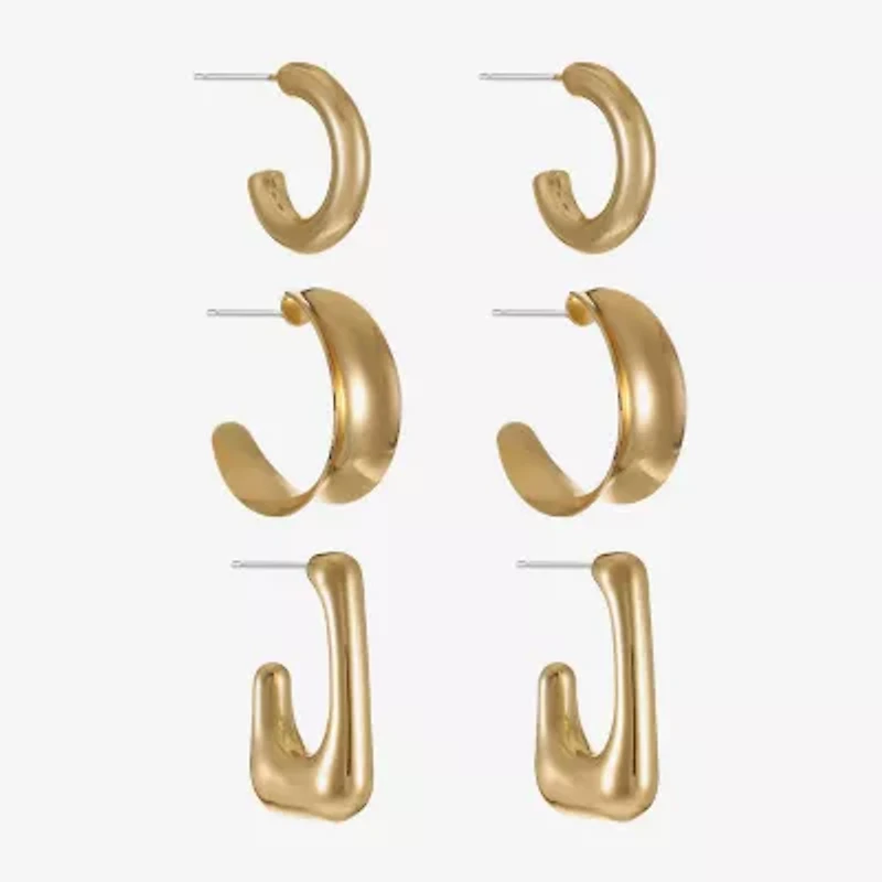 Liz Claiborne Hoop Womens Square Hypoallergenic 3 Pair Earring Set