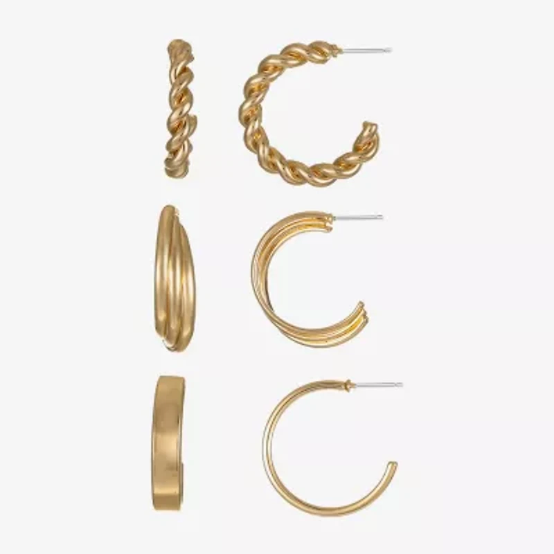 Liz Claiborne Hoop Twisted Womens Hypoallergenic 3 Pair Earring Set