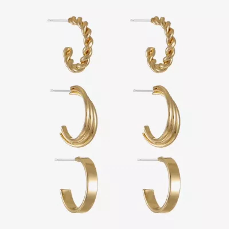 Liz Claiborne Hoop Twisted Womens Hypoallergenic 3 Pair Earring Set