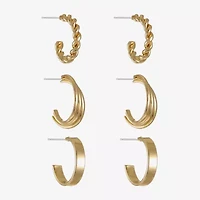 Liz Claiborne Hoop Twisted Womens Hypoallergenic 3 Pair Earring Set