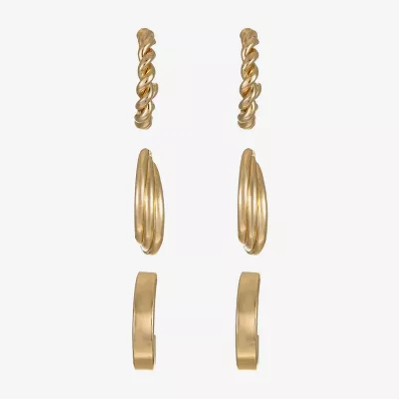 Liz Claiborne Hoop Twisted Womens Hypoallergenic 3 Pair Earring Set