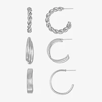 Liz Claiborne Hoop Twisted Womens Hypoallergenic 3 Pair Earring Set
