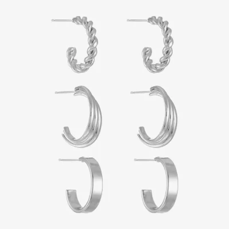 Liz Claiborne Hoop Twisted Womens Hypoallergenic 3 Pair Earring Set