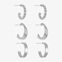 Liz Claiborne Hoop Twisted Womens Hypoallergenic 3 Pair Earring Set