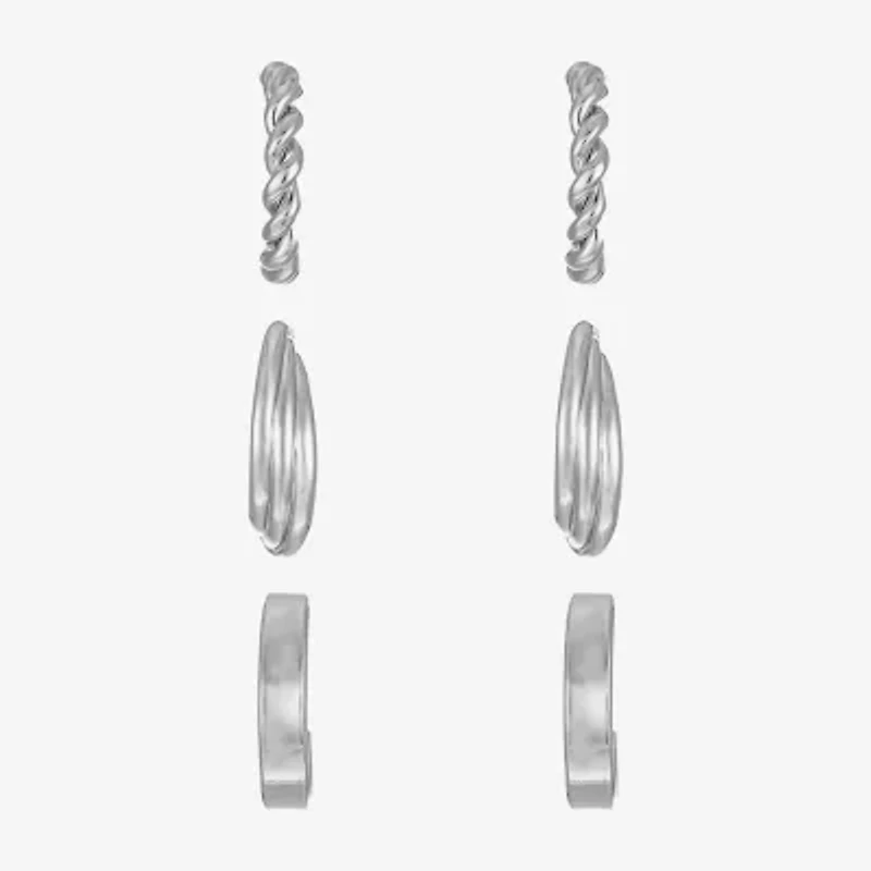 Liz Claiborne Hoop Twisted Womens Hypoallergenic 3 Pair Earring Set