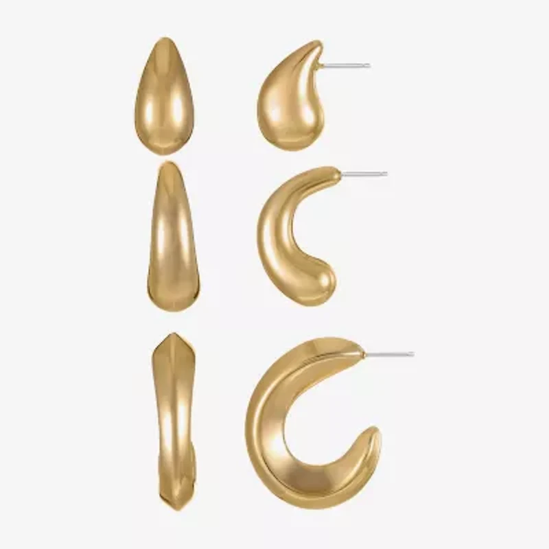 Liz Claiborne Stud & Hoop Womens Hypoallergenic 3 Pair Earring Set