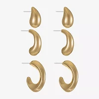 Liz Claiborne Stud & Hoop Womens Hypoallergenic 3 Pair Earring Set