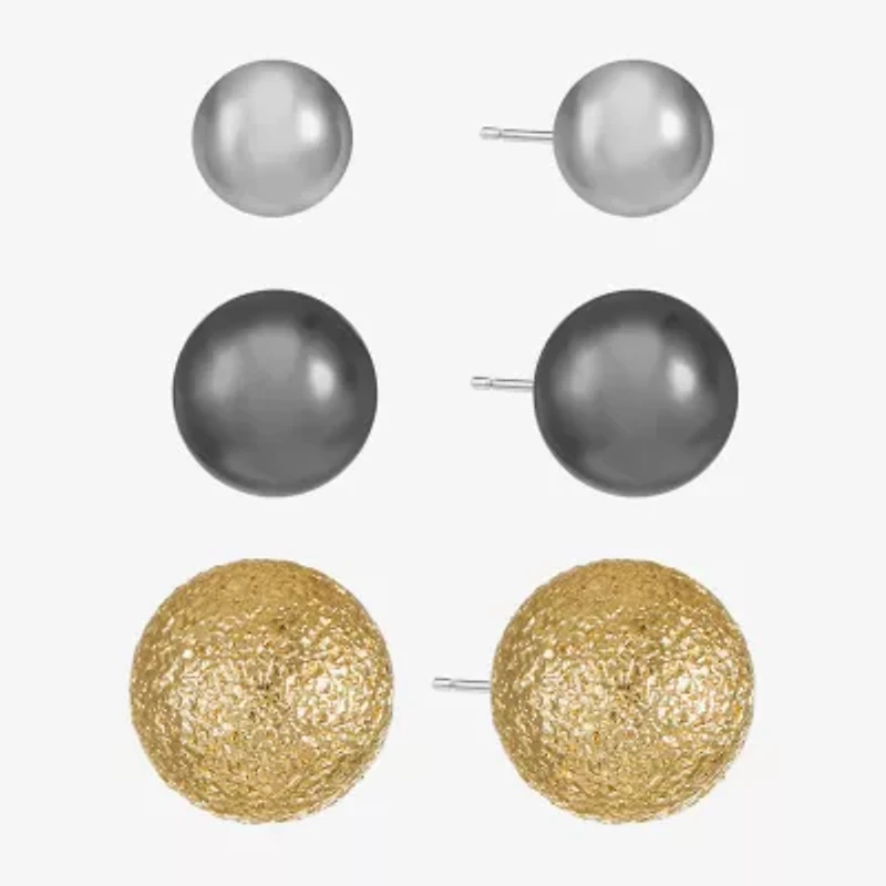 Liz Claiborne Tri Tone Womens Round Hypoallergenic 3 Pair Earring Set