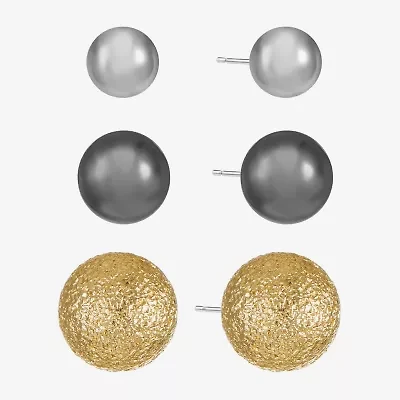 Liz Claiborne Tri Tone Womens Round Hypoallergenic 3 Pair Earring Set