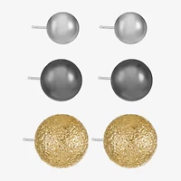 Liz Claiborne Tri Tone Womens Round Hypoallergenic 3 Pair Earring Set