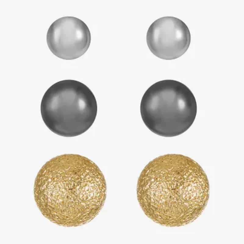 Liz Claiborne Tri Tone Womens Round Hypoallergenic 3 Pair Earring Set