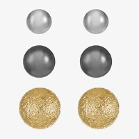 Liz Claiborne Tri Tone Womens Round Hypoallergenic 3 Pair Earring Set