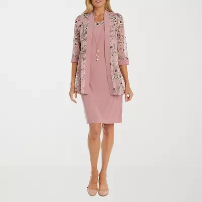 R & M Richards Womens Floral Jacket Dress With Removable Necklace Petite