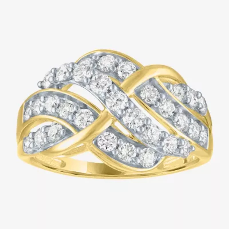 (G-H/Si2-I1) Womens 1 CT. T.W. Lab Grown White Diamond 10K Gold Crossover Band