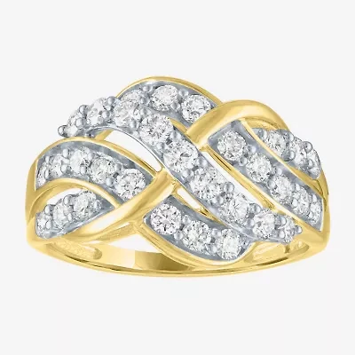 (G-H/Si2-I1) Womens 1 CT. T.W. Lab Grown White Diamond 10K Gold Crossover Band