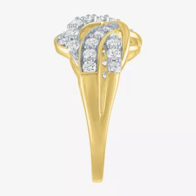 (G-H/Si2-I1) Womens 1 CT. T.W. Lab Grown White Diamond 10K Gold Crossover Band