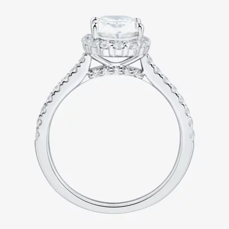 H-I / Si1-Si2) Womens / CT. T.W. Lab Grown White Diamond 10K Gold Oval Side Stone Halo Engagement Ring