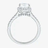 H-I / Si1-Si2) Womens / CT. T.W. Lab Grown White Diamond 10K Gold Oval Side Stone Halo Engagement Ring