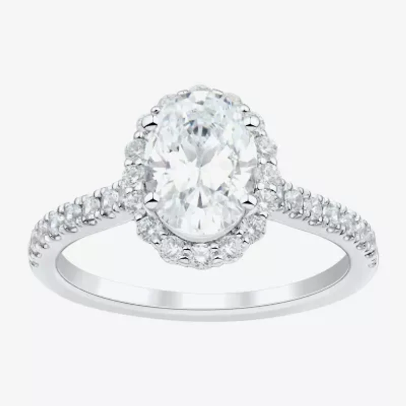 H-I / Si1-Si2) Womens / CT. T.W. Lab Grown White Diamond 10K Gold Oval Side Stone Halo Engagement Ring