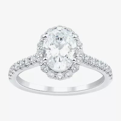 H-I / Si1-Si2) Womens / CT. T.W. Lab Grown White Diamond 10K Gold Oval Side Stone Halo Engagement Ring
