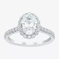 H-I / Si1-Si2) Womens / CT. T.W. Lab Grown White Diamond 10K Gold Oval Side Stone Halo Engagement Ring