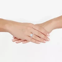 H-I / Si1-Si2) Womens / CT. T.W. Lab Grown White Diamond 10K Gold Oval Side Stone Halo Engagement Ring