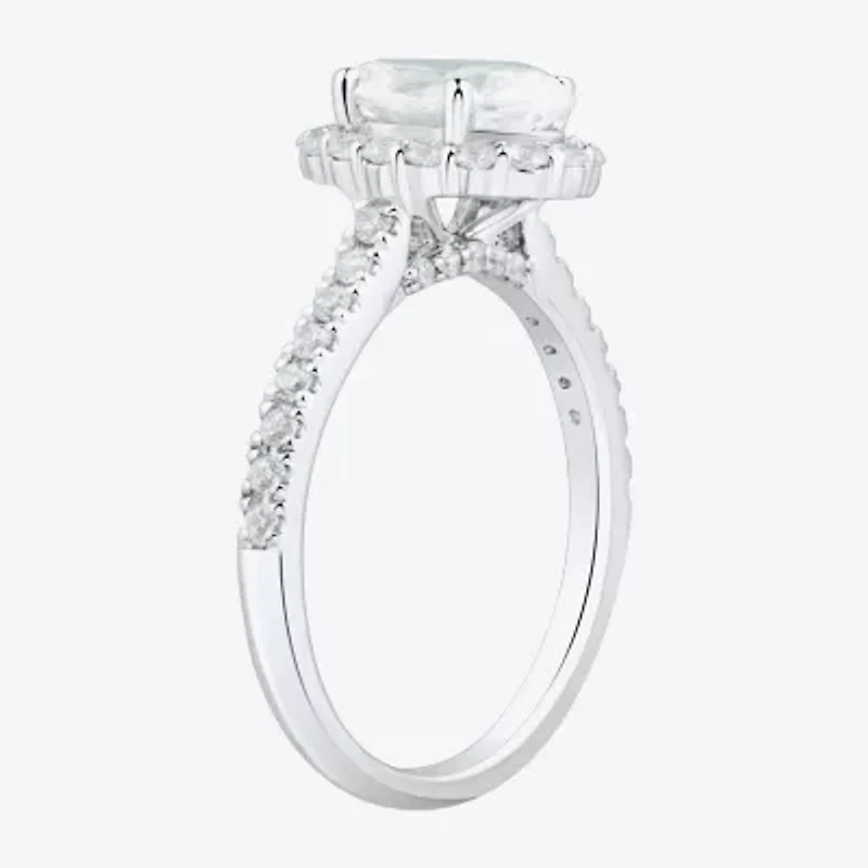 H-I / Si1-Si2) Womens / CT. T.W. Lab Grown White Diamond 10K Gold Oval Side Stone Halo Engagement Ring