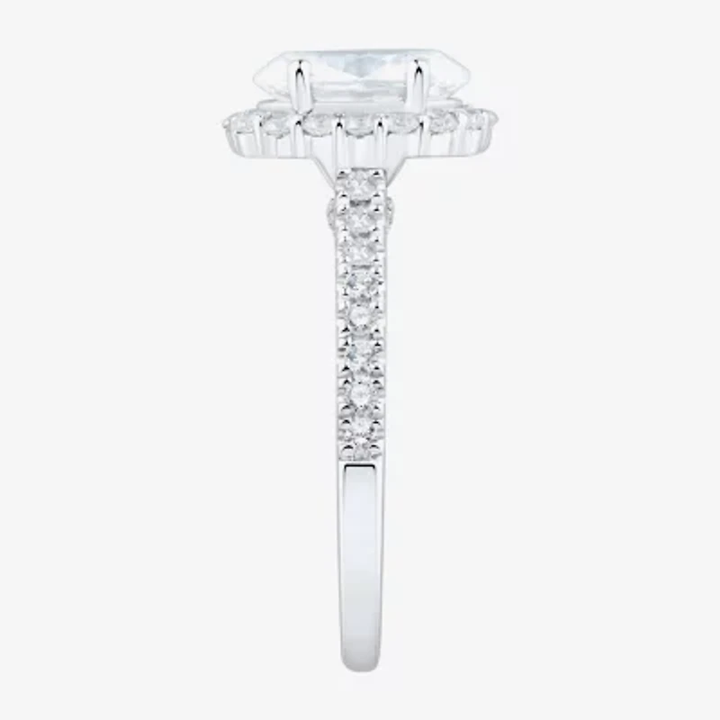 H-I / Si1-Si2) Womens / CT. T.W. Lab Grown White Diamond 10K Gold Oval Side Stone Halo Engagement Ring