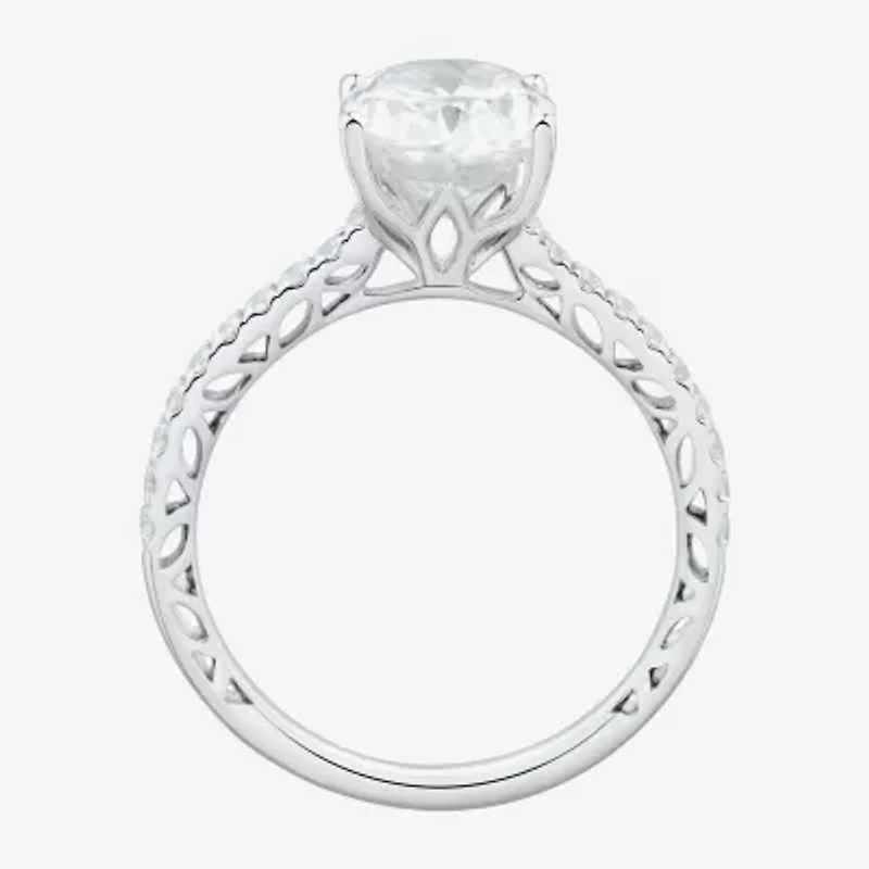 (H-I / Si1-Si2) Womens 2 3/4 CT. T.W. Lab Grown White Diamond 10K Gold Oval Side Stone Engagement Ring