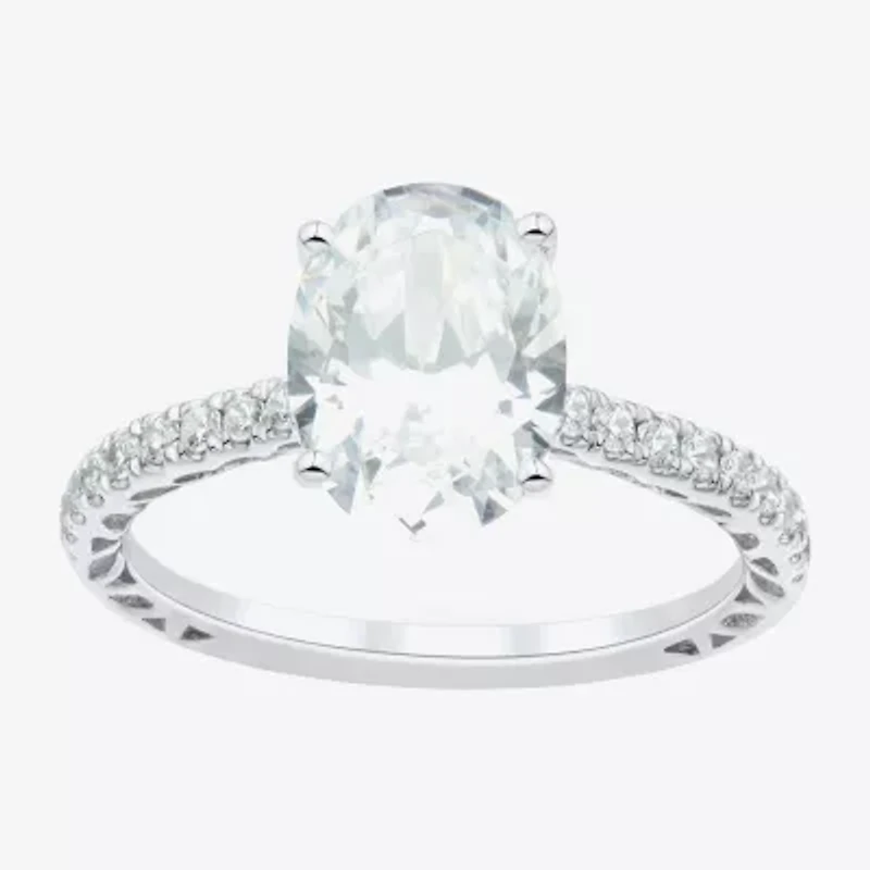 (H-I / Si1-Si2) Womens 2 3/4 CT. T.W. Lab Grown White Diamond 10K Gold Oval Side Stone Engagement Ring