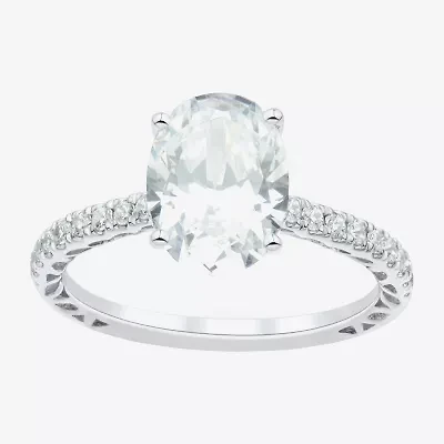 (H-I / Si1-Si2) Womens 2 3/4 CT. T.W. Lab Grown White Diamond 10K Gold Oval Side Stone Engagement Ring
