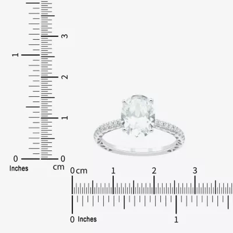 (H-I / Si1-Si2) Womens 2 3/4 CT. T.W. Lab Grown White Diamond 10K Gold Oval Side Stone Engagement Ring
