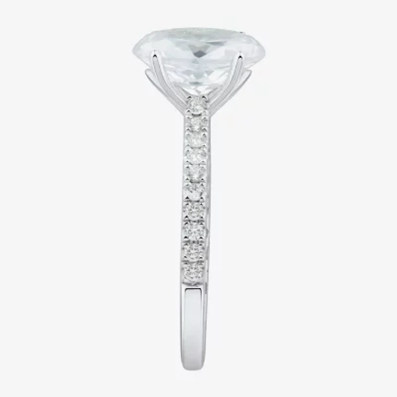 (H-I / Si1-Si2) Womens 2 3/4 CT. T.W. Lab Grown White Diamond 10K Gold Oval Side Stone Engagement Ring