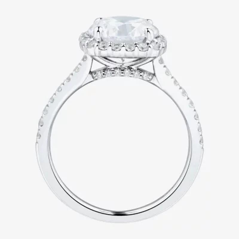 (H-I / Si1-Si2) Womens 3 CT. T.W. Lab Grown White Diamond 14K Gold Round Side Stone Halo Engagement Ring