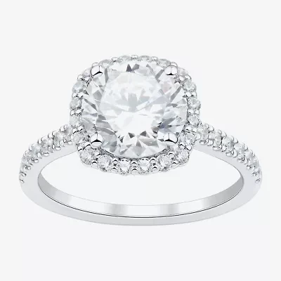 (H-I / Si1-Si2) Womens 3 CT. T.W. Lab Grown White Diamond 14K Gold Round Side Stone Halo Engagement Ring